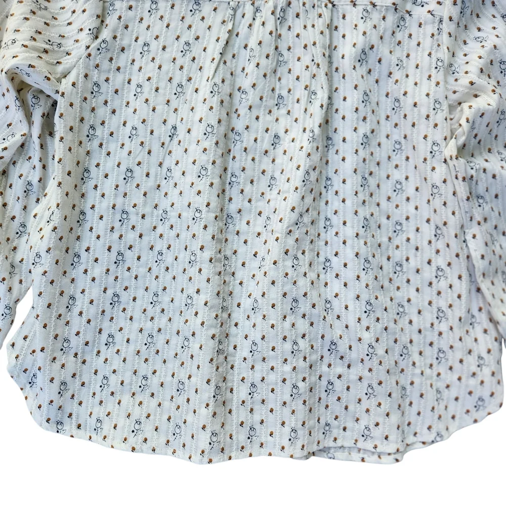 Anthropologie Cream Floral Button-Front Blouse